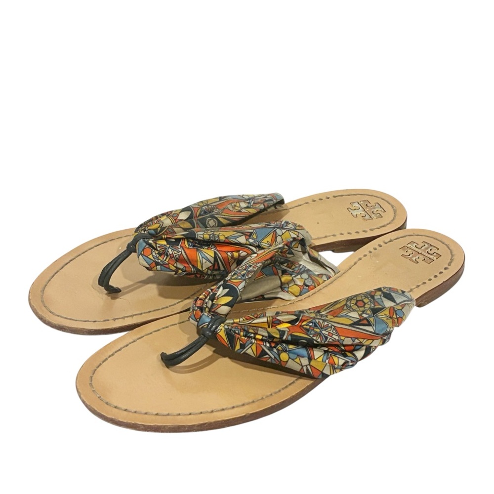 Tory Burch Carson Printed Satin Sandals Sweet Tangerine Flip Flop Size 11